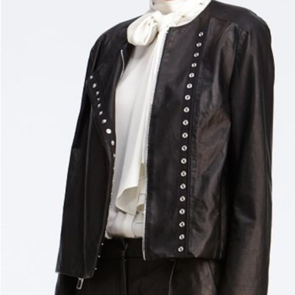 Diane Von Furstenberg Emily Black Leather Jacket